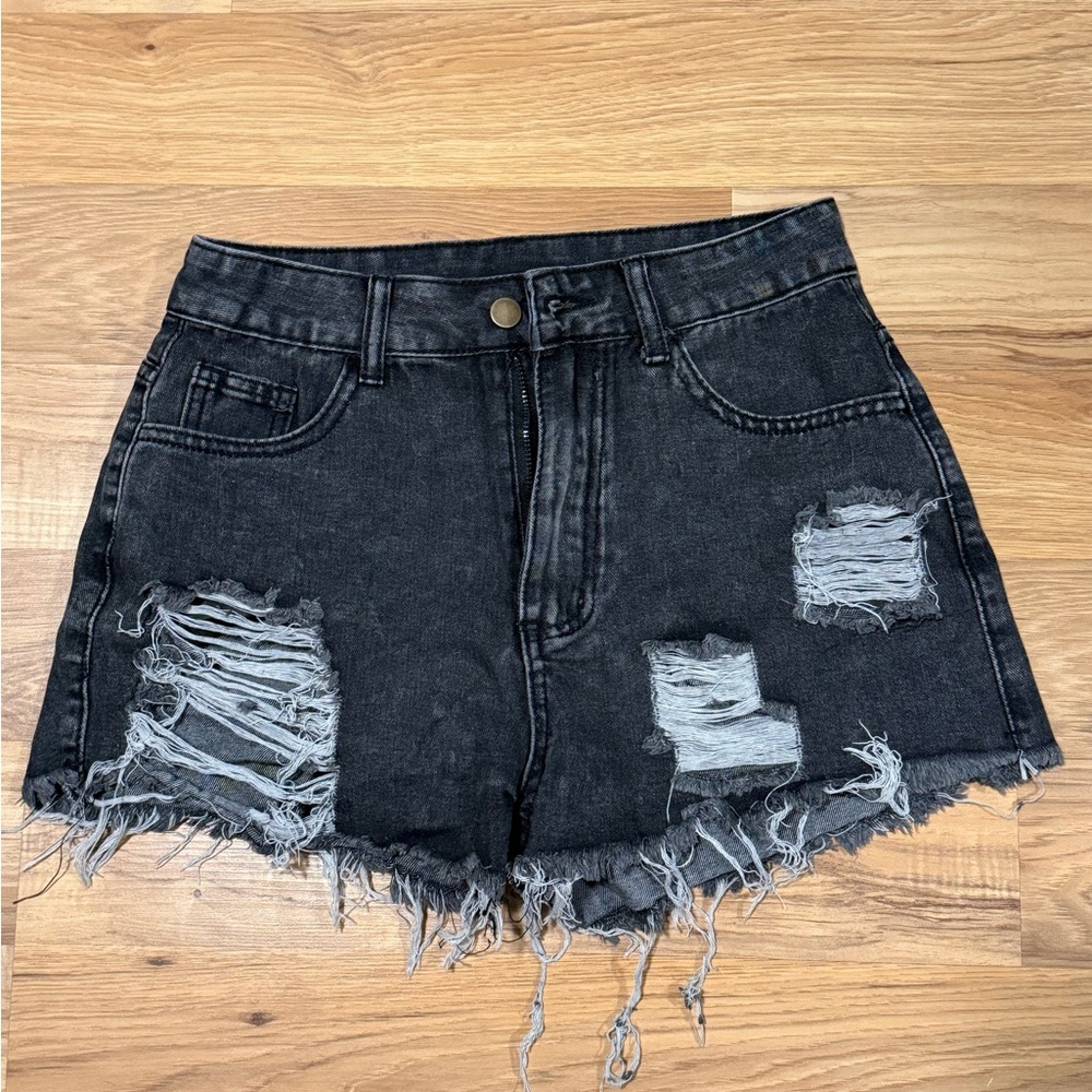 SHEIN Black Distressed Jean Shorts